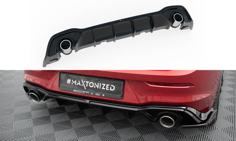 Maxton Diffusor Heck Ansatz + Endschalldampfer Sportauspuff Attrappe VW Golf GTE / R-Line Mk8 / Mk8 Facelift VW-GO-8-GTI-RS2G+RS1RG+BLACK