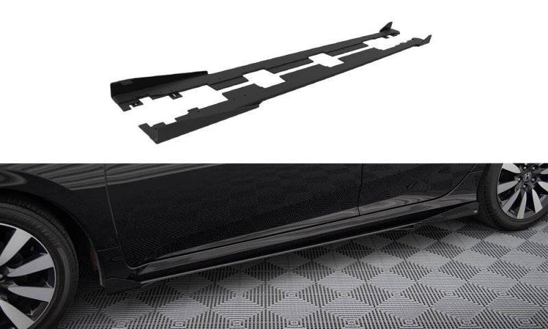 Maxton Street Pro Seitenschweller Ansatz + Flaps Honda Civic Mk10 schwarz Hochglanz HOCI10CNC-SD1B+SF1-G