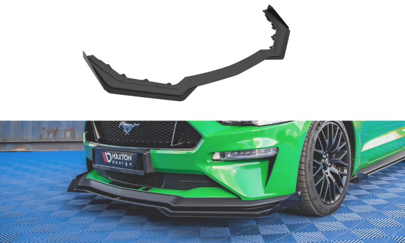 Maxton Street Pro Front Ansatz V.1 für  + Flaps Ford Mustang GT Mk6 Facelift schwarz Hochglanz FOMU6FGTCNC-FD1B+FSF1-G