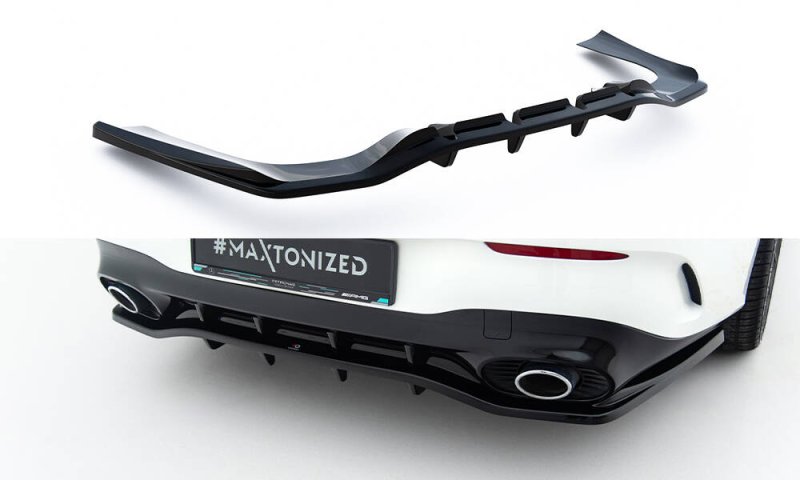 Maxton Mittlerer Cup Diffusor Heck Ansatz Mercedes-AMG CLA 35 / 45 Coupe / Shooting Brake C118 Facelift / X118 Facelift schwarz Hochglanz ME-CLA-118-45AMG-RD1G+RD2-G