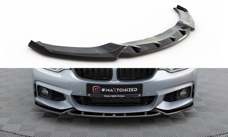 Maxton Front Ansatz V.3 BMW 4er Coupe / Gran Coupe / Cabrio M-Paket F32 / F36 / F33 schwarz Hochglanz BM-4-F32-MPACK-FD3-G