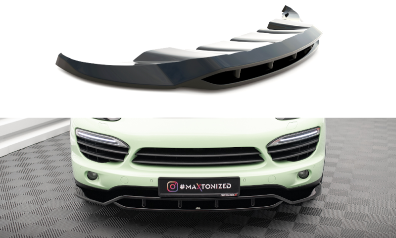 Maxton Front Ansatz für Porsche Cayenne Mk2 schwarz Hochglanz PO-CAY-2-FD1G+FD1R-G