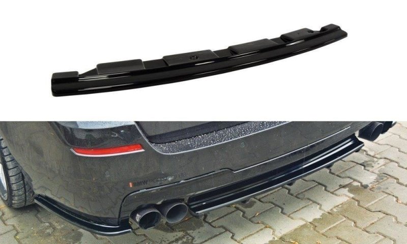 Maxton Mittlerer Diffusor Heck Ansatz für BMW 5er F11 M Paket (mit zwei Doppel Endstücken) schwarz Hochglanz BM-5-11-MPACK-RD2-G