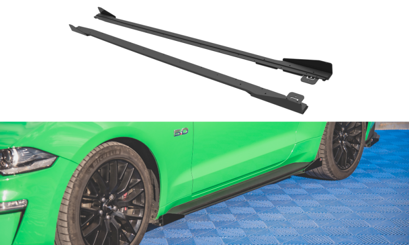 Maxton Street Pro Seitenschweller Ansatz für V.1 für + Flaps Ford Mustang GT Mk6 Facelift schwarz Hochglanz FOMU6FGTCNC-SD1B+SRF1-G