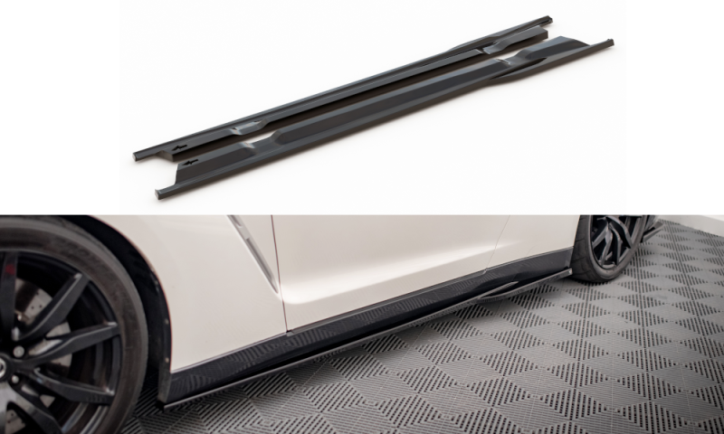 Maxton Seitenschweller Ansatz für Nissan GTR R35 Facelift schwarz Hochglanz NI-GTR-4F2-SD1-G