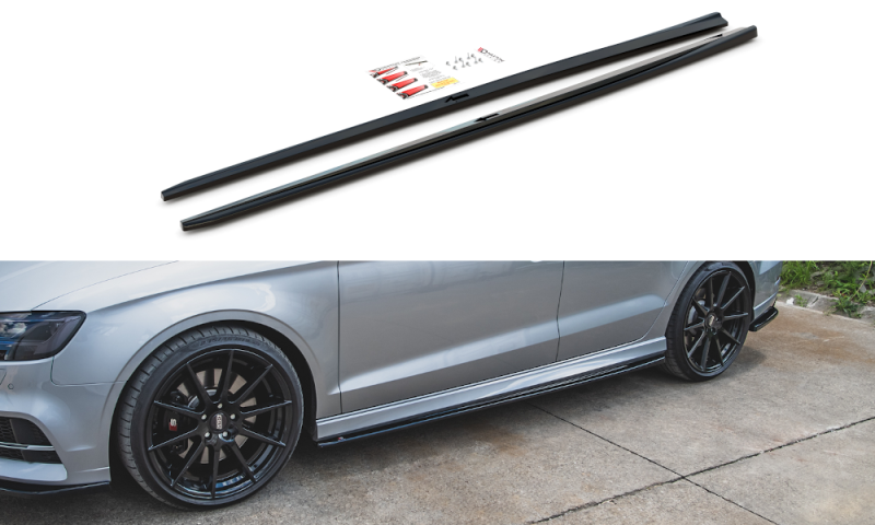 Maxton Seitenschweller Ansatz für V.2 für Audi S3 / A3 S-Line Limousine 8V Facelift schwarz Hochglanz AU-S3-3F-S-SD2-G