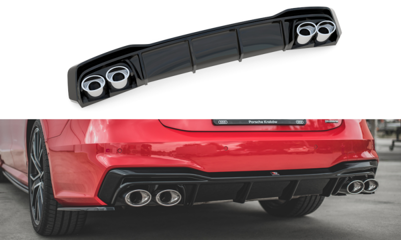 Maxton Diffusor Heck Ansatz + Endschalldampfer Sportauspuff Attrappe Audi A7 C8 S-Line AU-A7-C8-SLINE-RS1G+CHROME