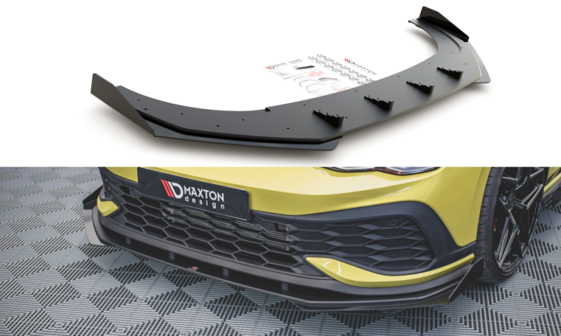 Maxton Racing Front Ansatz für passend +Flaps für Volkswagen Golf 8 GTI Clubsport schwarz Hochglanz VWGO8GTICSCNC-FD1BRB+FSF1-G