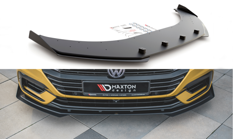 Maxton Racing Front Ansatz für passend +Flaps für Volkswagen Arteon R-Line schwarz Hochglanz VWAR1RLINECNC-FD1B+FSF1-G