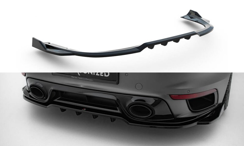 Maxton Mittlerer Cup Diffusor Heck Ansatz Porsche 911 Turbo S Sport Package 992 schwarz Hochglanz PO-911-992-TURBO-S-SPORT-RD1G+RD2-G