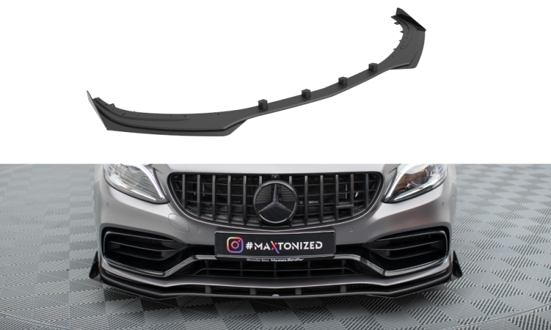 Maxton Street Pro Front Ansatz + Flaps Mercedes-AMG C63 Limousine / Kombi W205 Facelift schwarz Hochglanz MEC205F63CNC-FD1B+FSF1-G