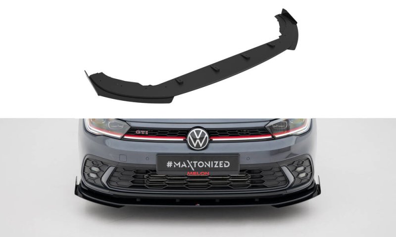 Maxton Street Pro Front Ansatz + Flaps VW Polo AW GTI Facelift schwarz Hochglanz VWPO6FGTICNC-FD1B+FSF1-G