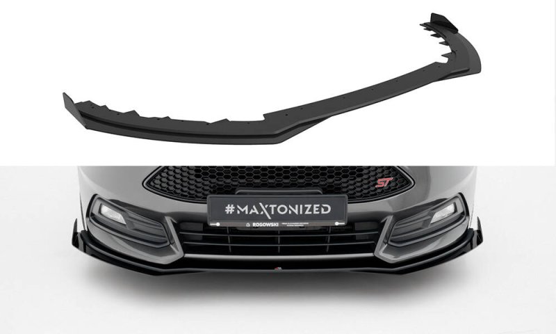 Maxton Street Pro Front Ansatz + Flaps Ford Focus ST Mk3 Facelift schwarz Hochglanz FOFO3FSTCNC-FD4B+FSF1-G