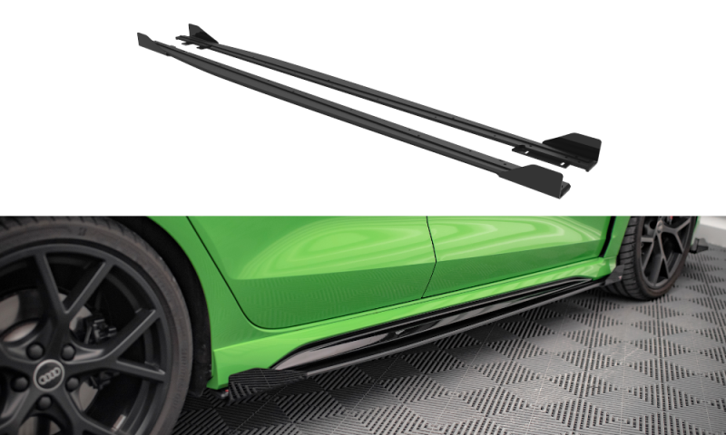 Maxton Street Pro Seitenschweller Ansatz für + Flaps Audi RS3 Limousine 8Y schwarz Hochglanz AURS38YSCNC-SD1B+SF1-G