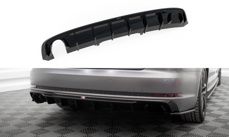 Maxton Diffusor Heck Ansatz Audi A4 S-line B9 (Ausführung mit einseitigem Doppelauspuffendrohr) AU-A4-B9-SLINE-RS1GO_