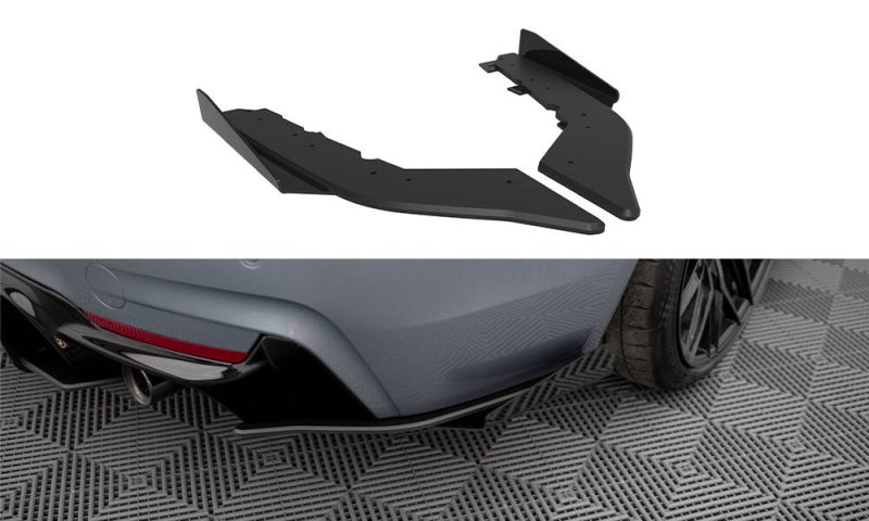 Maxton Street Pro Heck Ansatz Flaps Diffusor + Flaps BMW 4er35i Coupe M-Paket F32 schwarz Hochglanz BM4F32MPACKCNC-RSD1B+RSF1-G