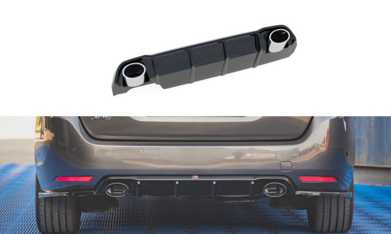 Maxton Diffusor Heck Ansatz + Endschalldampfer Sportauspuff Attrappe Peugeot 308 SW Mk2 Facelift PE-308-2F-SW-RS1G+BLACK