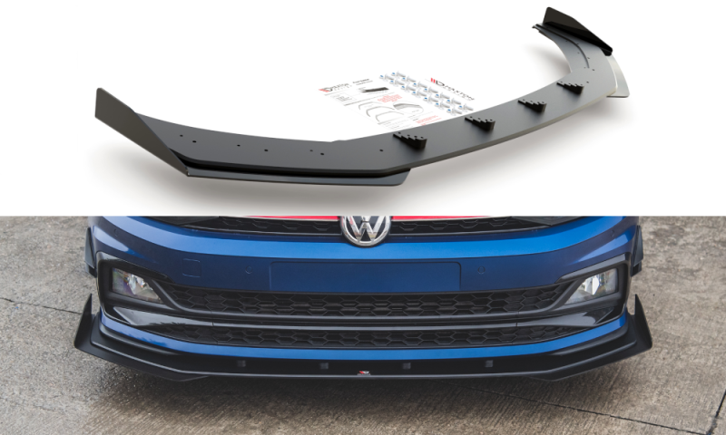 Maxton Racing Front Ansatz für passend +Flaps für Volkswagen Polo AW GTI schwarz Hochglanz VWPO6GTICNC-FD3B+FSF1-G