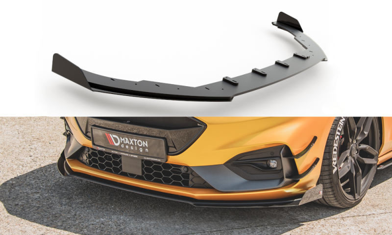 Maxton Racing Front Ansatz für passend +Flaps für Ford Focus ST / ST-Line Mk4 schwarz Hochglanz FOFO4STCNC-FD1B+FSF1-G