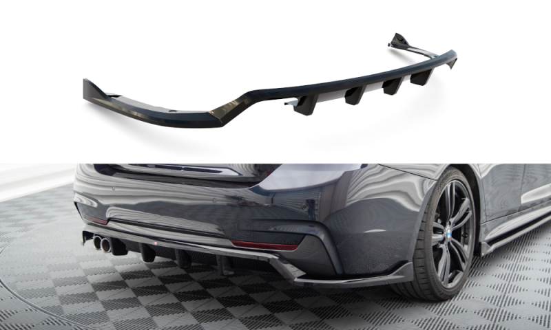 Maxton Mittlerer Cup Diffusor Heck Ansatz BMW 4er Coupe / Gran Coupe / Cabrio M-Paket F32 / F36 / F33 schwarz Hochglanz BM-4-F36-GC-MPACK-RD1G+RD2-G