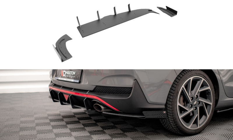 Maxton Street Pro Heck Ansatz Flaps Diffusor + Flaps Hyundai I30 Fastback N-Line Mk3 Facelift schwarz Hochglanz HYI303FNLINEFBCNC-RS1B+RSF1-G