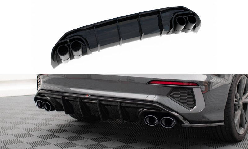 Maxton Diffusor Heck Ansatz + Endschalldampfer Sportauspuff Attrappe Audi A3 S-Line Limousine 8Y AU-S3-8Y-S-RS1G+BLACK