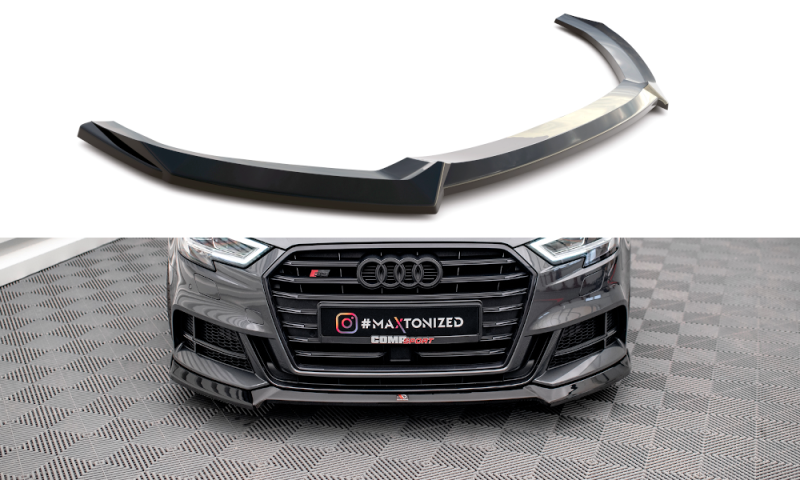 Maxton Front Ansatz V.3 für Audi S3 / A3 S-Line Sportback 8V Facelift schwarz Hochglanz AU-S3-3F-SB-FD3-G