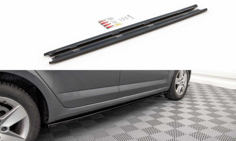 Maxton Seitenschweller Ansatz für Skoda Octavia Mk3 Facelift schwarz Hochglanz SK-OC-3F-SD1-G