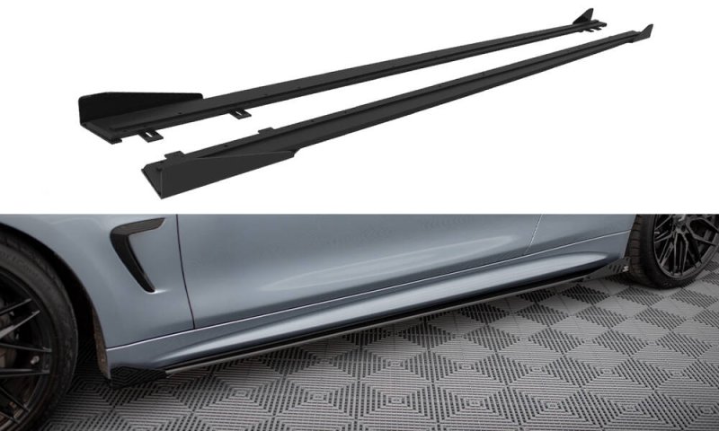 Maxton Street Pro Seitenschweller Ansatz + Flaps BMW 4er Coupe / Gran Coupe / Cabrio M-Paket F32 / F36 / F33 schwarz Hochglanz BM4F32MPACKCNC-SD2B+SF1-G