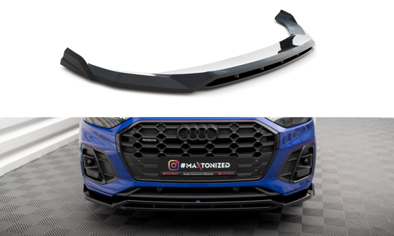 Maxton Front Ansatz V.1 für Audi SQ5 / Q5 S-Line SUV / Sportback Mk2 Facelift schwarz Hochglanz AU-SQ5-2F-SB-FD1G+FD1R-G