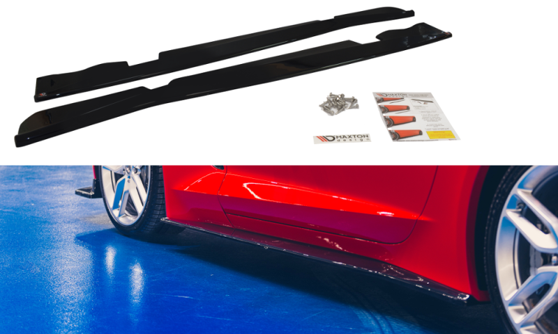 Maxton Seitenschweller Ansatz für CHEVROLET CORVETTE C7 schwarz Hochglanz CH-CO-C7-SD1+SD1R-G