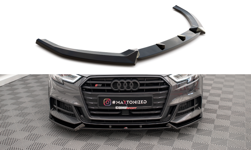 Maxton Front Ansatz V.1 für Audi S3 / A3 S-Line Sportback 8V Facelift schwarz Hochglanz AU-S3-3F-SB-FD1-G