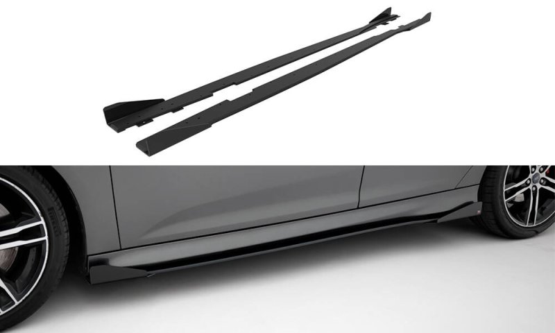 Maxton Street Pro Seitenschweller Ansatz + Flaps Ford Focus ST Mk3 Facelift schwarz Hochglanz FOFO3FSTCNC-SD1B+SF1-G