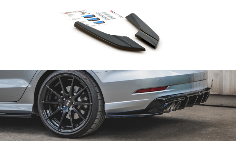 Maxton Heck Ansatz Flaps Diffusor V.2 für Audi S3 Limousine 8V Facelift schwarz Hochglanz AU-S3-3F-S-RSD2-G