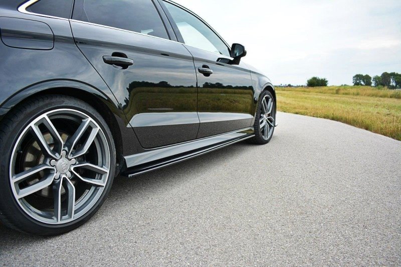 Maxton Seitenschweller Ansatz für V.1 für Audi S3 / A3 S-Line 8V / 8V FL Limousine schwarz Hochglanz AU-S3-3F-S-SD1-G