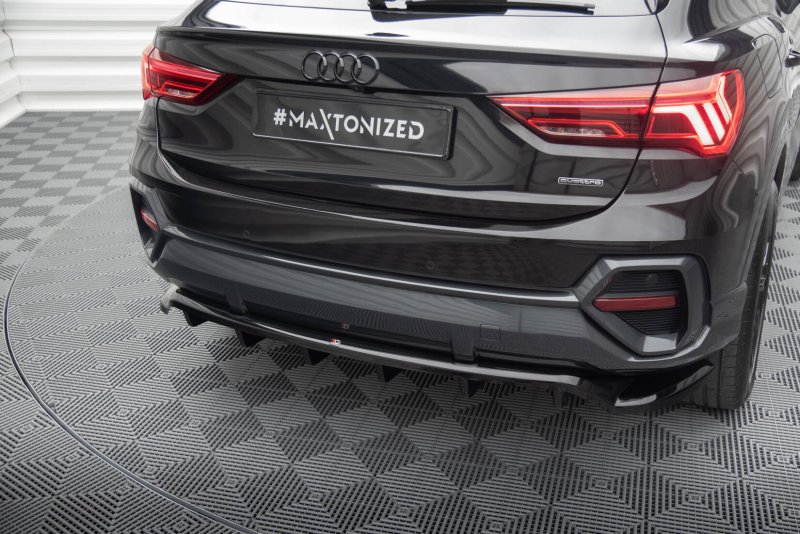 Maxton Mittlerer Cup Diffusor Heck Ansatz Audi Q3 Sportback F3 schwarz Hochglanz AU-Q3-2-SB-RD1G+RD2-G