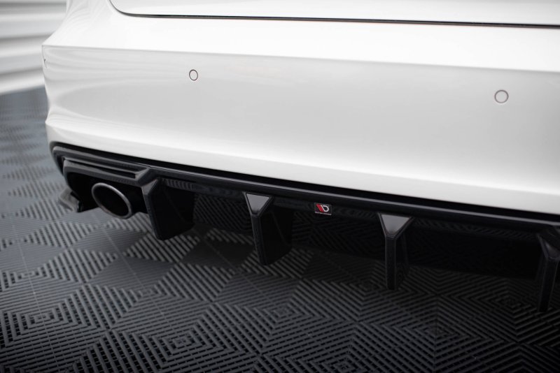 Maxton Diffusor Heck Ansatz Audi A3 S-Line Sportback 8V (Ausführung mit einseitigem Doppelauspuffendrohr) AU-S3-8V-SB-RS1GO_