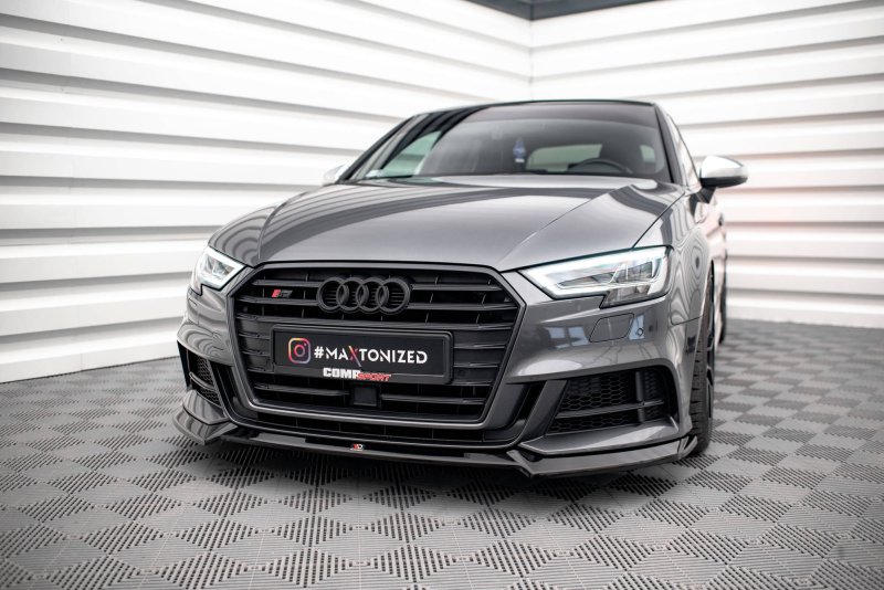 Maxton Front Ansatz V.3 für Audi S3 / A3 S-Line Sportback 8V Facelift schwarz Hochglanz AU-S3-3F-SB-FD3-G