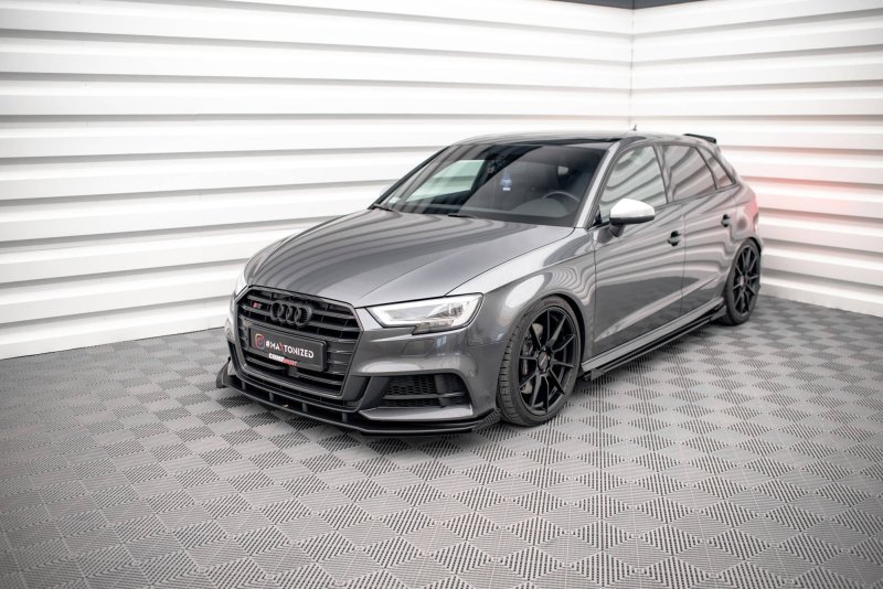 Maxton Front Flaps Audi S3 / A3 S-Line Sportback 8V Facelift schwarz Hochglanz AUS33FSBCNC-FSF1-G
