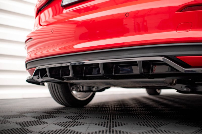 Maxton Mittlerer Diffusor Heck Ansatz DTM Look für Audi A3 Sportback 8Y schwarz Hochglanz AU-A3-8Y-RD1G+RD2-G