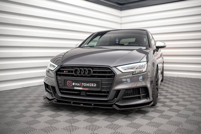 Maxton Front Ansatz V.1 für Audi S3 / A3 S-Line Sportback 8V Facelift schwarz Hochglanz AU-S3-3F-SB-FD1-G
