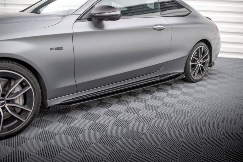 Preview: Maxton Street Pro Seitenschweller Ansatz + Flaps Mercedes-AMG C43 Coupe / Cabrio C205 Facelift / A205 Facelift schwarz Hochglanz MEC205F43CCNC-SD1B+SF1-G