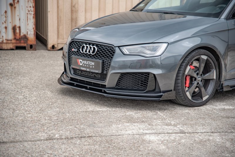 Maxton Racing Front Ansatz für passend +Flaps für Audi RS3 8V Sportback schwarz Hochglanz AURS38VCNC-FD3B+FSF1-G