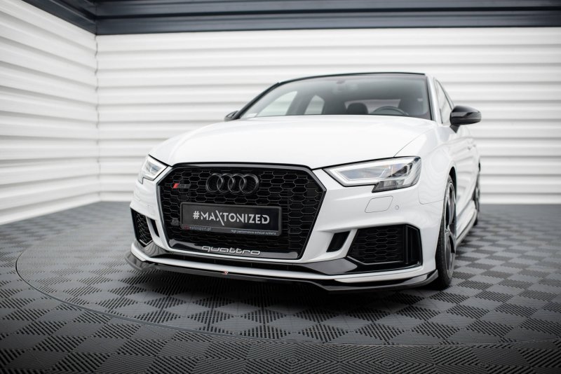 Maxton Front Ansatz V.5 Audi RS3 Limousine 8V Facelift schwarz Hochglanz AU-RS3-8VF-S-FD5-G