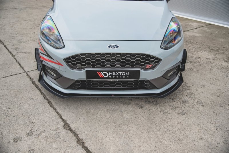 Maxton Racing Front Ansatz für passend für + Front Stoßstangen Racing Flaps passend für Ford Fiesta Mk8 ST / ST-Line schwarz Hochglanz FOFI8STCNC-FD1B+FSF1-G