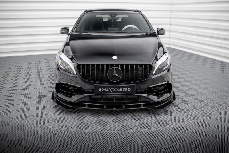 Maxton Street Pro Front Ansatz + Flaps Mercedes-Benz A AMG-Line W176 Facelift schwarz Hochglanz MEA176FAMGLINECNC-FD1BRB+FSF1-G