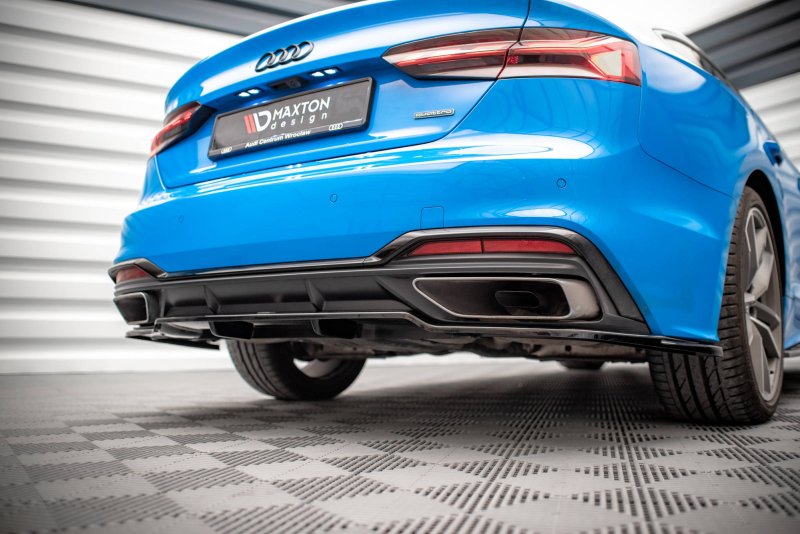 Maxton Mittlerer Diffusor Heck Ansatz DTM Look für Audi A5 S-Line F5 Facelift schwarz Hochglanz AU-A5-2F-SLINE-SB-RD1G+RD2-G