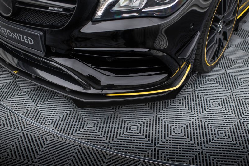 Maxton Street Pro Front Ansatz + Flaps Mercedes-AMG CLA 45 Aero C117 Facelift schwarz Hochglanz MECLA117AMGAEROCNC-FD1BRB+FSF1-G