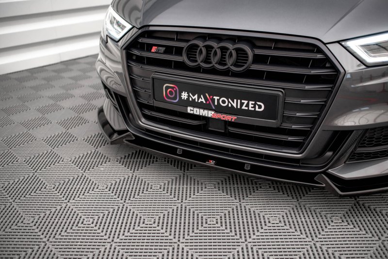 Maxton Front Ansatz V.1 für Audi S3 / A3 S-Line Sportback 8V Facelift schwarz Hochglanz AU-S3-3F-SB-FD1-G