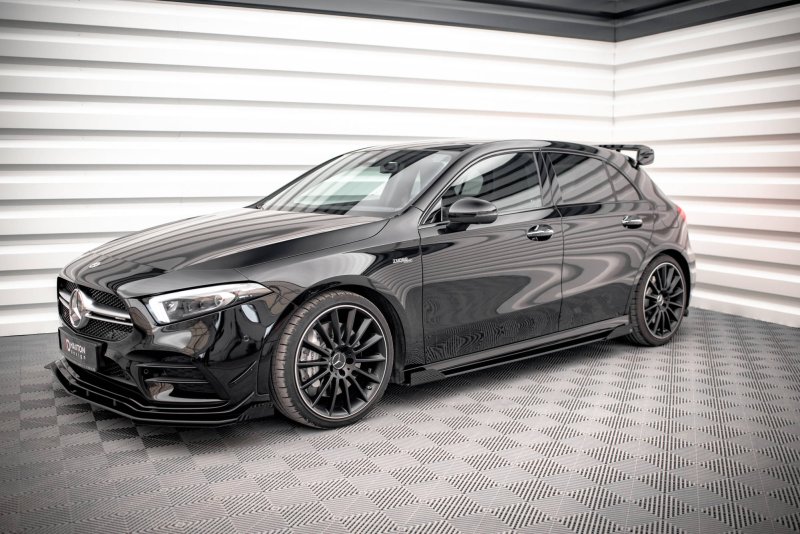 Maxton Street Pro Seitenschweller Ansatz für + Flaps Mercedes A35 AMG / AMG-Line Aero Pack W177  schwarz Hochglanz MEA17735CNC-SD1BRB+SF1-G